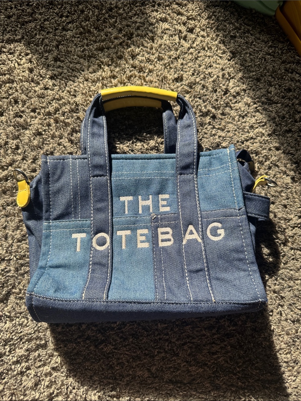 The ToteBag Denim Patchwork Tote Bag - Blue with Yellow Accents
